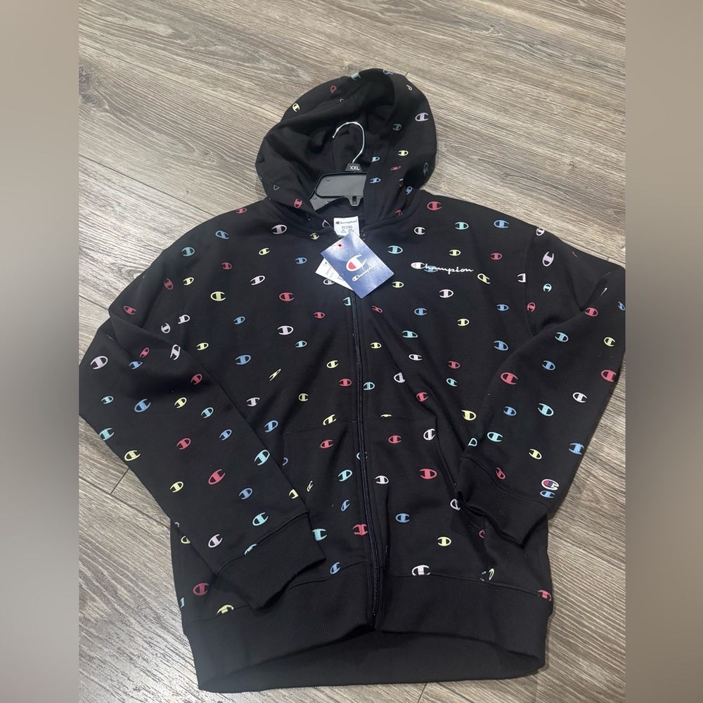 Champion Kids' Black Hoodie with Colorful Logo Pattern